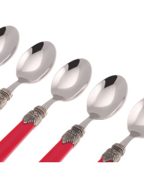 Juego de 6 cucharas de café clásicas de acero inoxidable color coral, 16,5 x 4,5 x 5 cm
