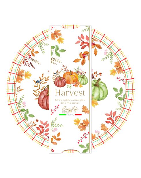 Juego de 2 manteles individuales multicolores Harvest, 34,5 x 34,5 cm