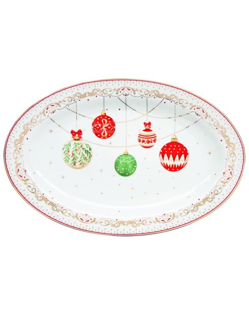 Plato multicolor de porcelana para Nochebuena, 35 x 23,5 x 2 cm