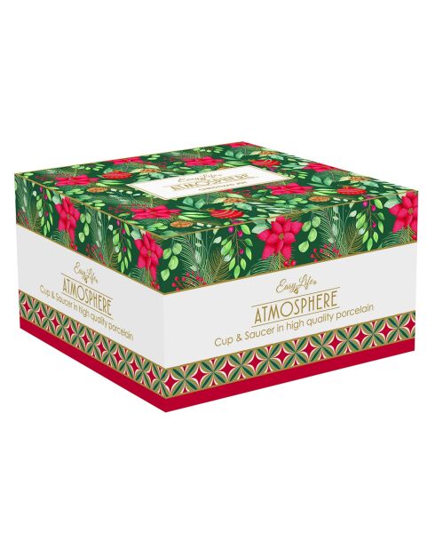 Christmas Joy porseleinen ontbijtkop en schotel veelkleurig - 400ml