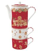 Juego de 3 juegos de té de porcelana Fancy Gingerbread multicolores, 11,5 x 9 x 12 cm