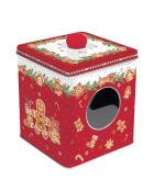 Elegante caja metálica multicolor con ventana para pan de jengibre, 13 x 13 x 14,5 cm