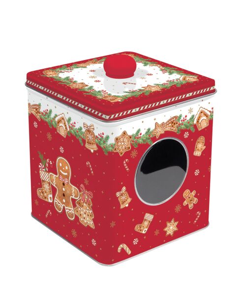 Elegante caja metálica multicolor con ventana para pan de jengibre, 13 x 13 x 14,5 cm