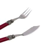 Klassisches burgunderfarbenes Fischbesteck-Set aus Edelstahl — 12-teilig