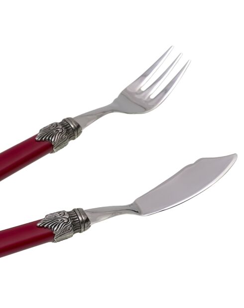 Juego clásico de cubiertos de pescado de acero inoxidable burdeos - 12 piezas