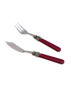 Klassisches burgunderfarbenes Fischbesteck-Set aus Edelstahl — 12-teilig