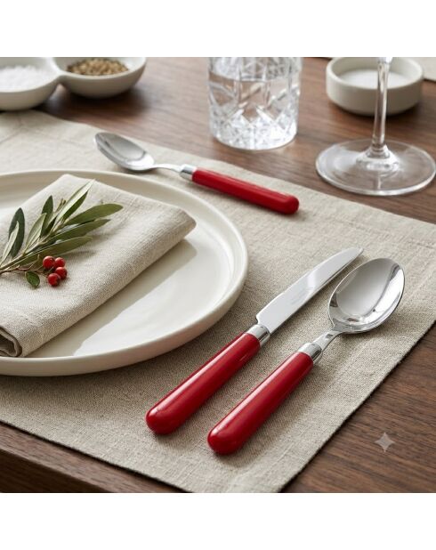 Set posate in acciaio inox rosso pastello - 24 pezzi