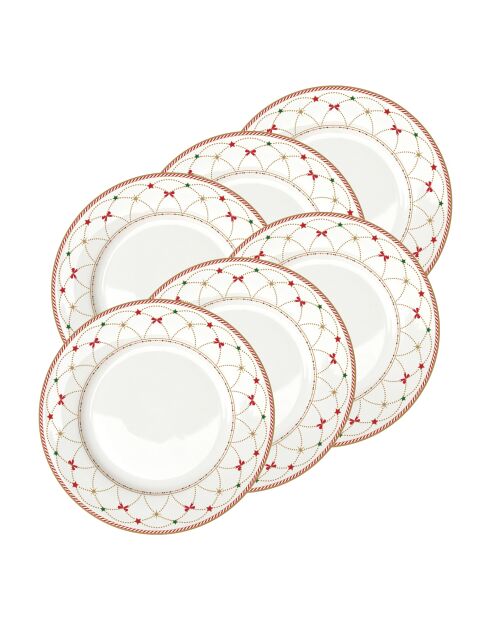 Juego de 6 platos llanos de porcelana Nutcracker Twist multicolores, 27 x 27 x 2 cm