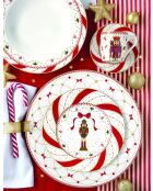 Set mit 6 mehrfarbigen Nussknacker Twist Speisetellern aus Porzellan, 27 x 27 x 2 cm