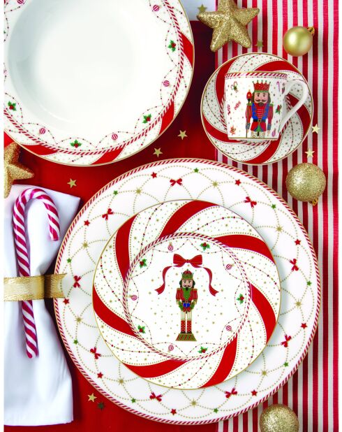 Set mit 6 mehrfarbigen Nussknacker Twist Speisetellern aus Porzellan, 27 x 27 x 2 cm