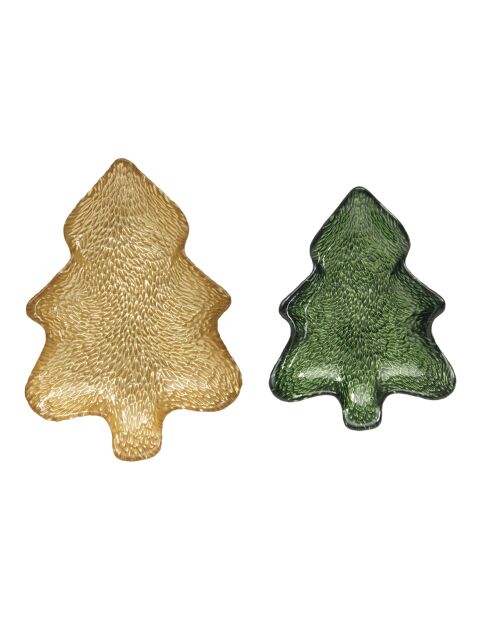 Set de 2 platos de postre Christmas Twist de cristal verde/dorado