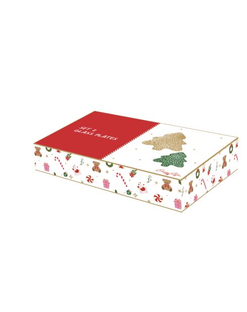 Set de 2 platos de postre Christmas Twist de cristal verde/dorado