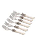 Lot de 6 fourchettes à dessert en acier inoxydable Syrah ivoire - 16,5 x 4,5 x 5 cm