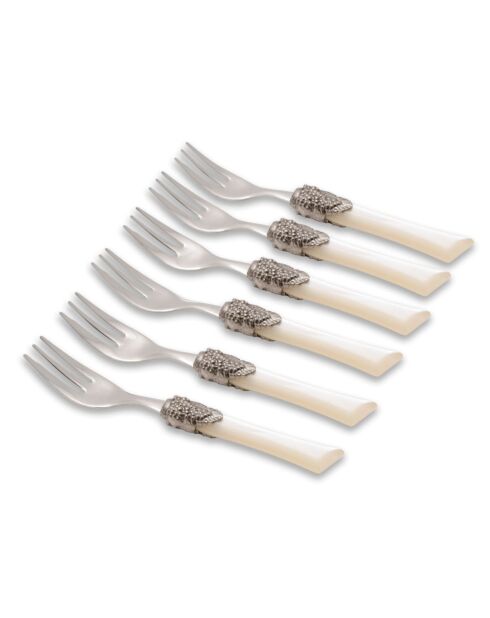 Lot de 6 fourchettes à dessert en acier inoxydable Syrah ivoire - 16,5 x 4,5 x 5 cm