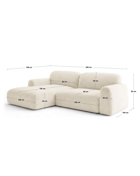 Sofá esquinero izquierdo de 3 plazas verde Milán - 240 x 158 x 82 cm