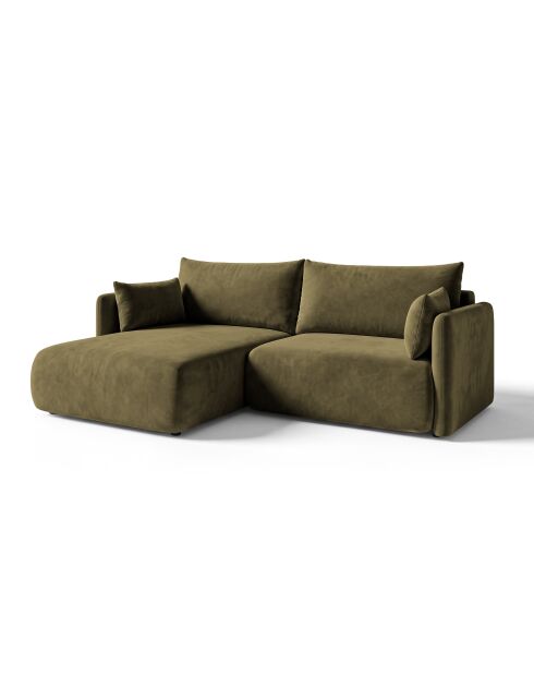 Sofá de esquina izquierda de 3 plazas verde Mónaco - 215 x 151 x 82 cm
