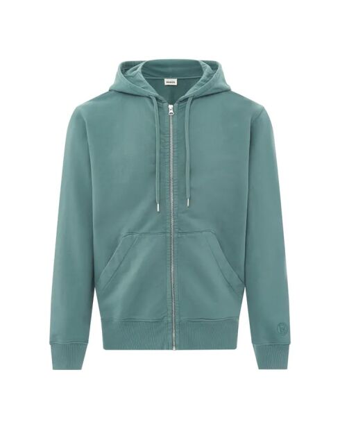 Sudadera con capucha de algodón orgánico con cremallera azul y verde