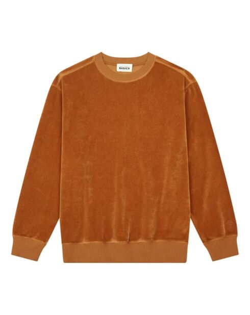Sudadera de algodón orgánico con cuello redondo y color avellana