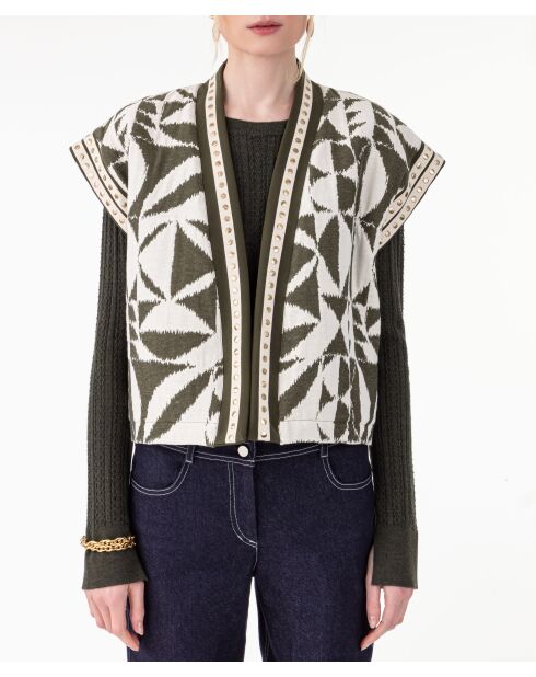 Veste Sans Manches en coton Hesper jacquard kaki