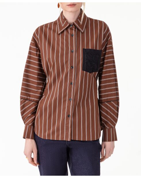 Chemise en coton Naida rayures choco