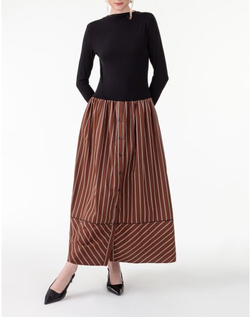 Robe en coton Ariana noir / rayures choco