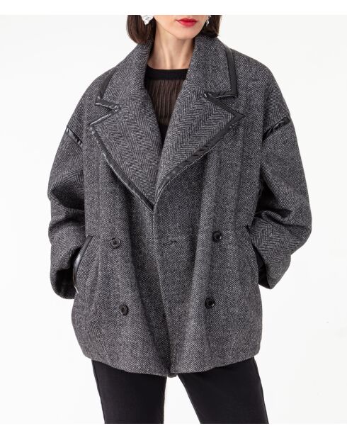 Manteau en laine mélangé Gala chevrons noir