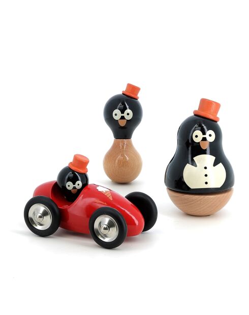 Hochet René le pingouin bois/noir- 1 an et +