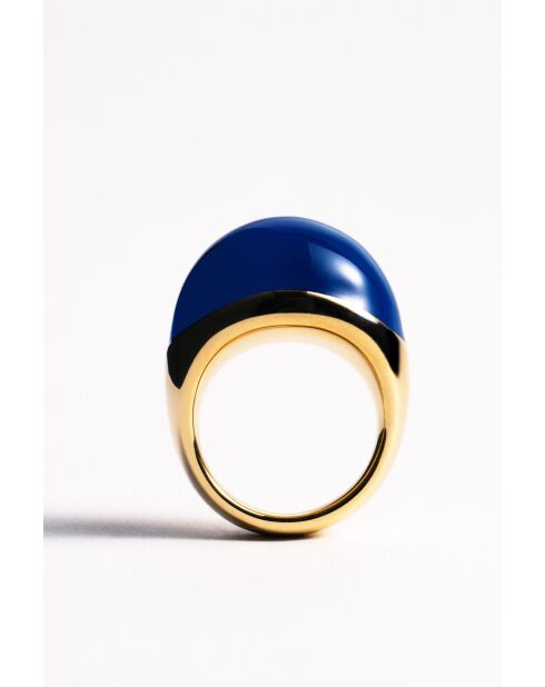 Bague en argent 925 plaqué or 18 carats Viva Blueberry XL bleu foncé
