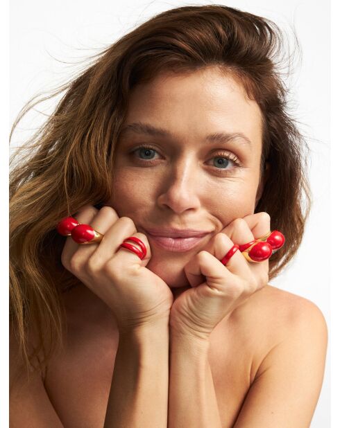 Bague en argent 925 plaqué or 18 carats Viva Red XL rouge