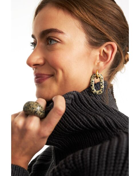 Boucles d'oreilles en argent 925 plaqué or 18 carats Duo Freckles Maxi tacheté