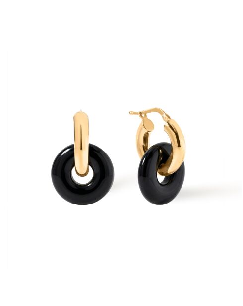 Boucles d'oreilles en argent 925 plaqué or 18 carats Duo Black noir