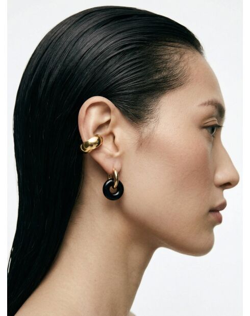 Boucles d'oreilles en argent 925 plaqué or 18 carats Duo Black noir