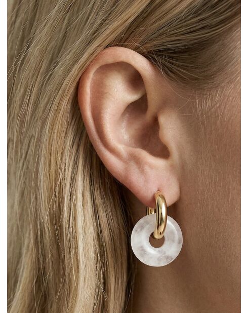 Boucles d'oreilles en argent 925 plaqué or 18 carats Duo White blanc