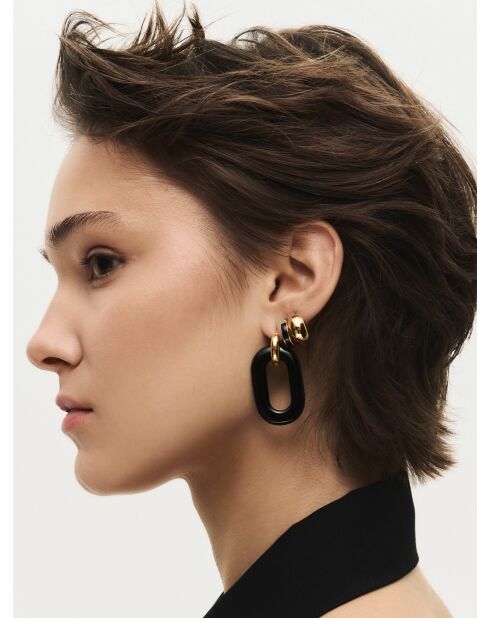 Boucles d'oreilles en argent 925 plaqué or 18 carats Duo Black Maxi noires