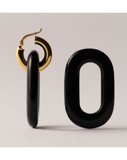 Boucles d'oreilles en argent 925 plaqué or 18 carats Duo Black Maxi noires