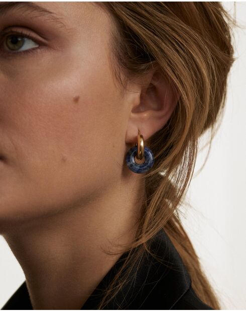 Boucles d'oreilles en argent 925 plaqué or 18 carats Duo Blue bleu