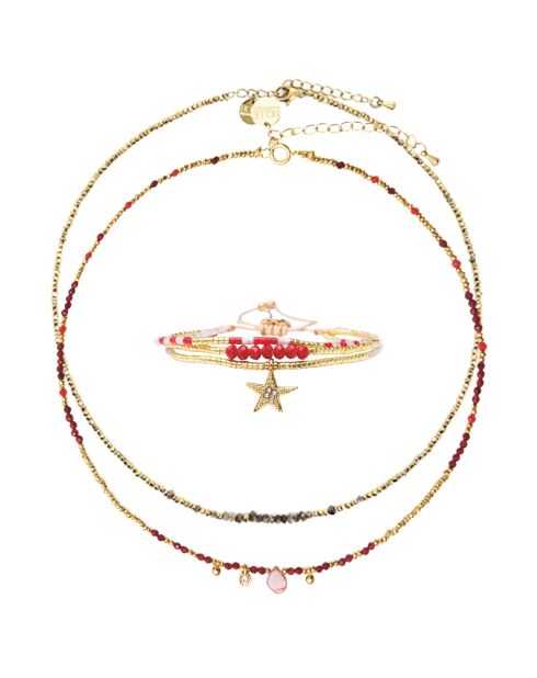 Collane e bracciali multicolori rossi e grafite