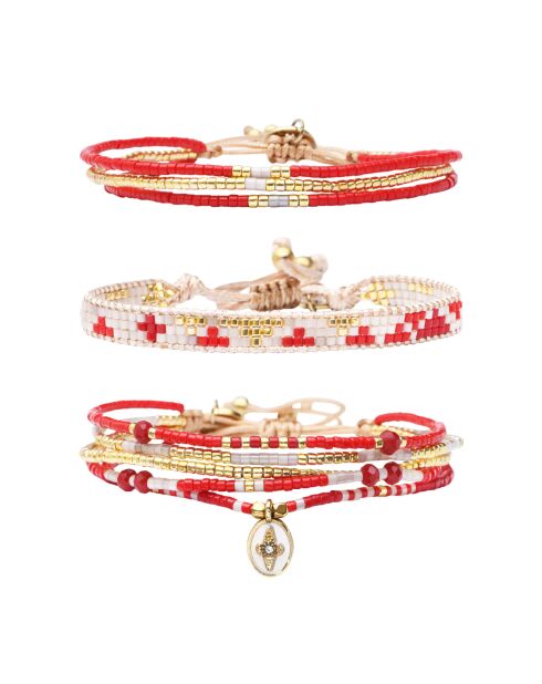 3 Red Desire armbanden goud/rood/wit