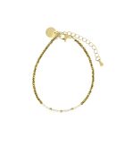Brazalete Sarah de acero inoxidable con labradorita blanca y dorada