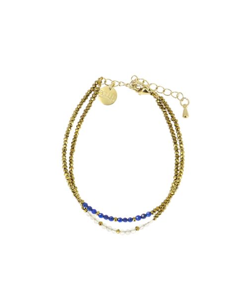 Sarah Lu Edelstahlarmband aus Lapislazuli und Labradorit in Gold/transparent/Blau