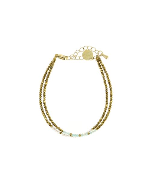Sarah Lu Edelstahlarmband aus Amazonit und Labradorit in Gold/transparent/Blau