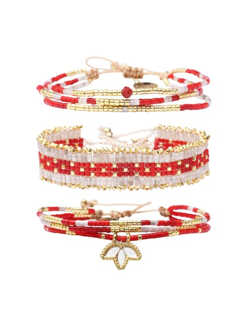 3 Cranberry Chic goud/rood/witte armbanden
