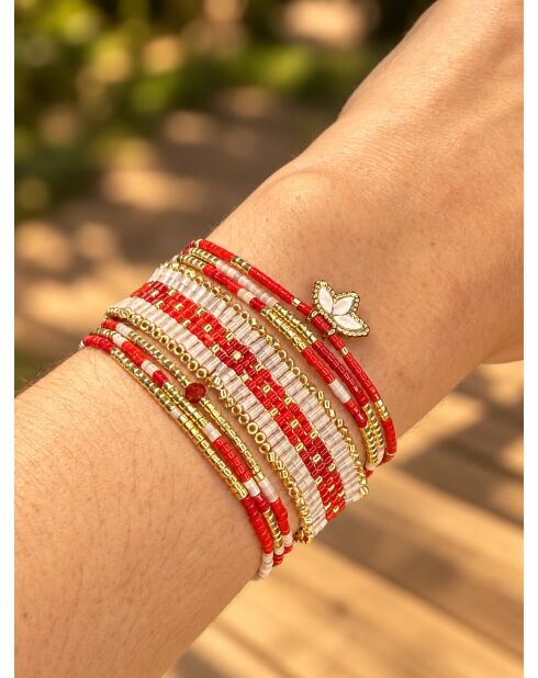 3 Cranberry Chic goud/rood/witte armbanden