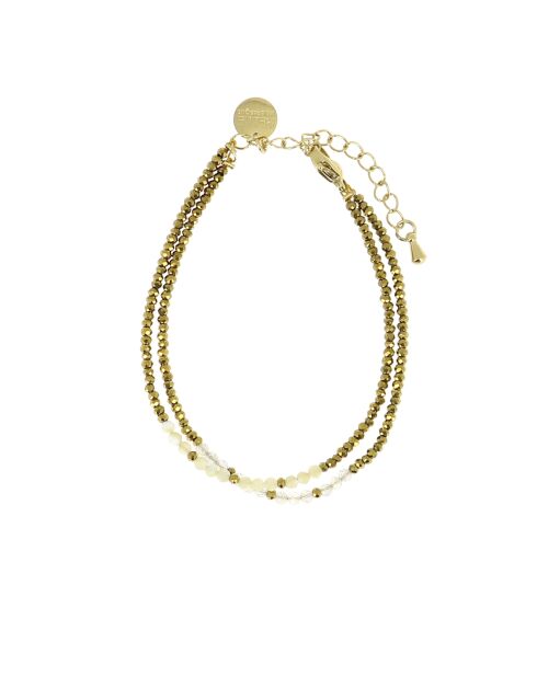 Sarah Lu Edelstahlarmband aus Perlmutt und Labradorit in Gold/transparent/Weiß