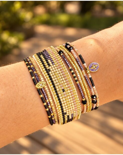 3 Bracelets Violet de Nuit doré/violet/blanc