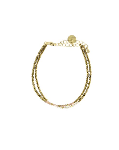 Sarah Lu Edelstahlarmband aus Rhodonit und Labradorit in Gold/transparent/rosa