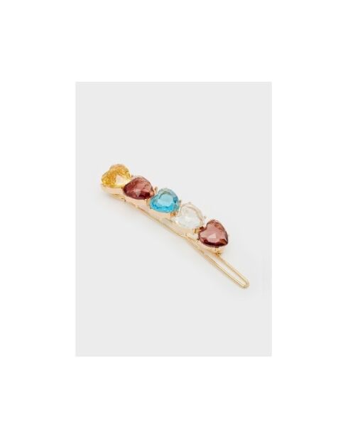 Barrette en forme de cœur avec pièrres multicolore