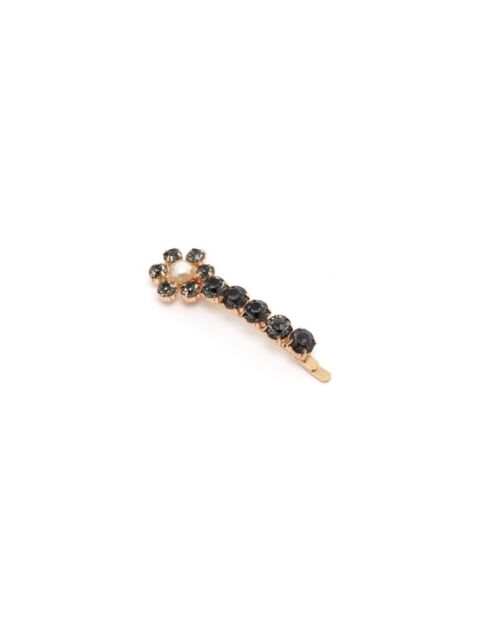 Barrette Fleur de cristal et perle doré/noir