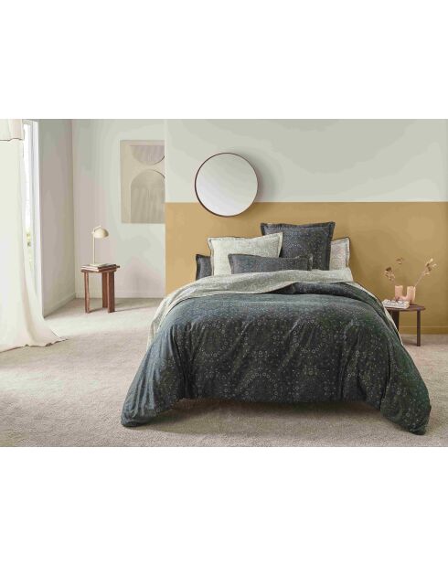 Parure de lit Petra en satin de coton avec un taie d'oreiller vert foncé - 140 x 200 cm