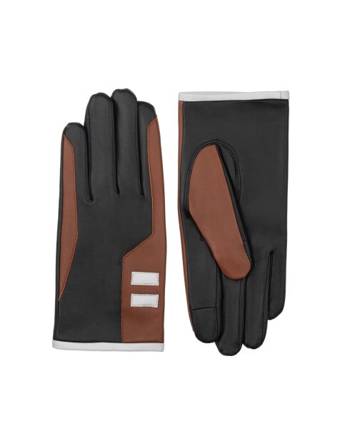 iTech Lederhandschuhe, gefüttert mit schwarz-braunem Fleecesattel